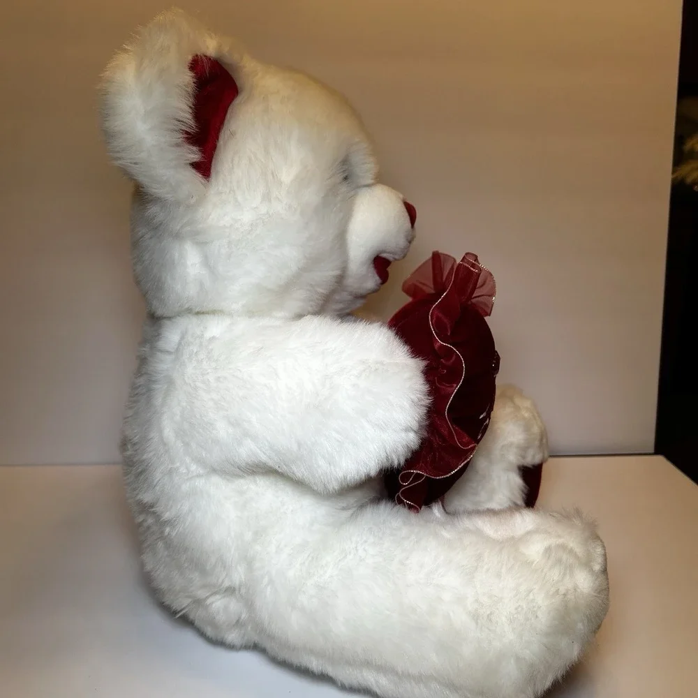 Dan Dee White Plush Sweetheart Teddy Bear Red Nose, Ears Paws Heart 20